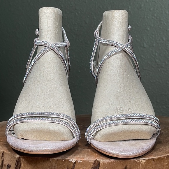 David’s Bridal Lyla Rose Gold Crystal Embellished Crisscross Skinny Strap Heels - Picture 5 of 16